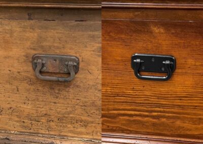 Before and after photos of a refinished box