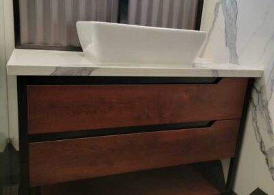 Decorative bathroom vanity with a raised sink